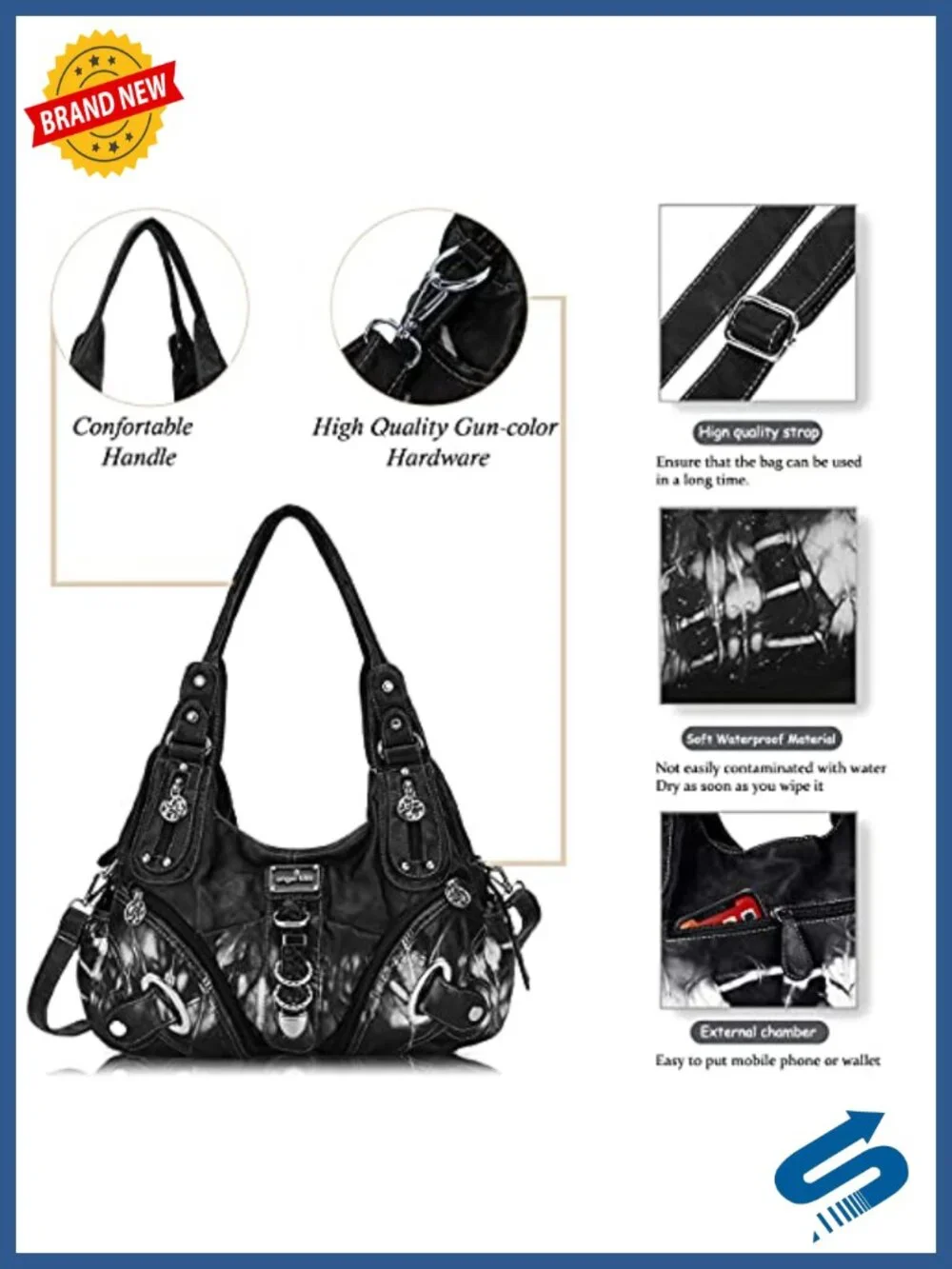 Vegan Leather Hobo Bag with Double Straps, Convertible Satchel, Large Travel